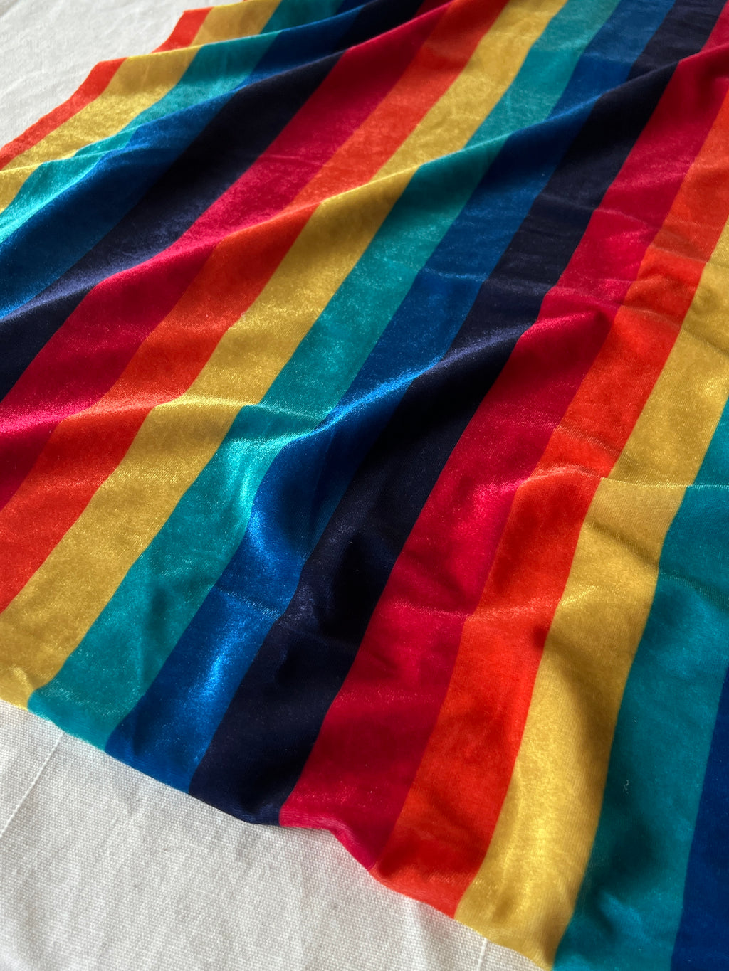 Rainbow Stripe Velvet — Dressmaking Fabric — Polyester Stretch 150x150cm