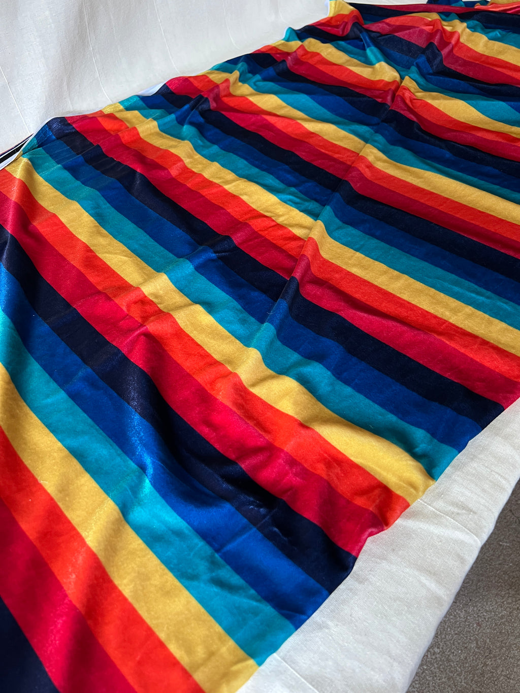 Rainbow Stripe Velvet — Dressmaking Fabric — Polyester Stretch 150x150cm