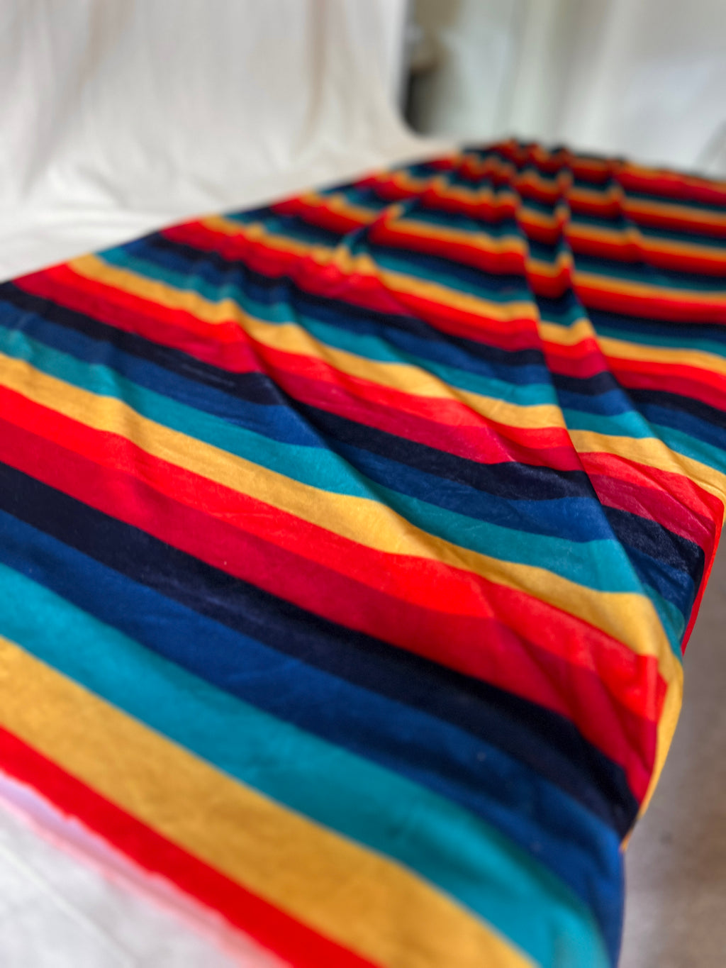 Rainbow Stripe Velvet — Dressmaking Fabric — Polyester Stretch 150x150cm