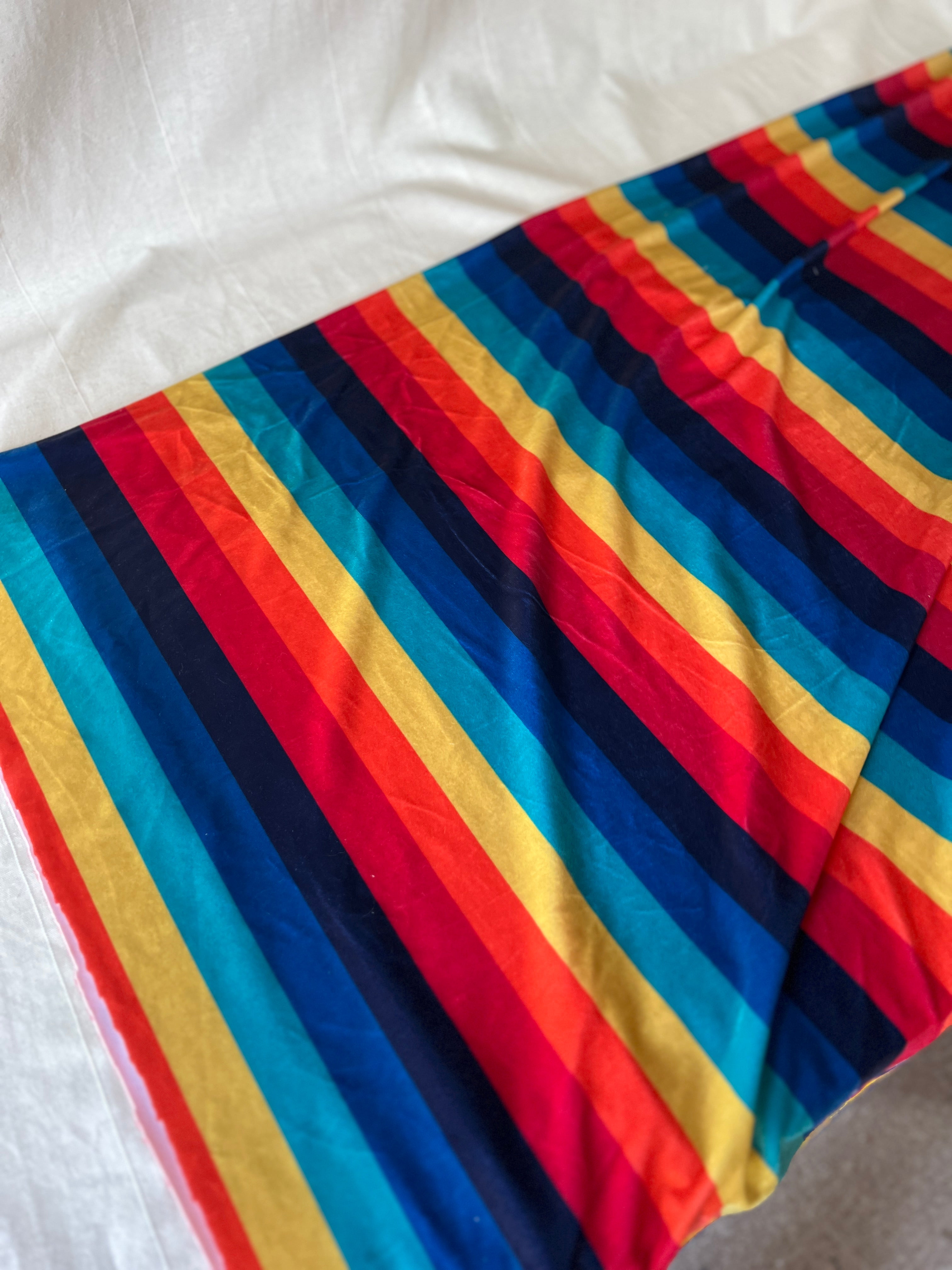 Rainbow Stripe Velvet — Dressmaking Fabric — Polyester Stretch 150x150cm
