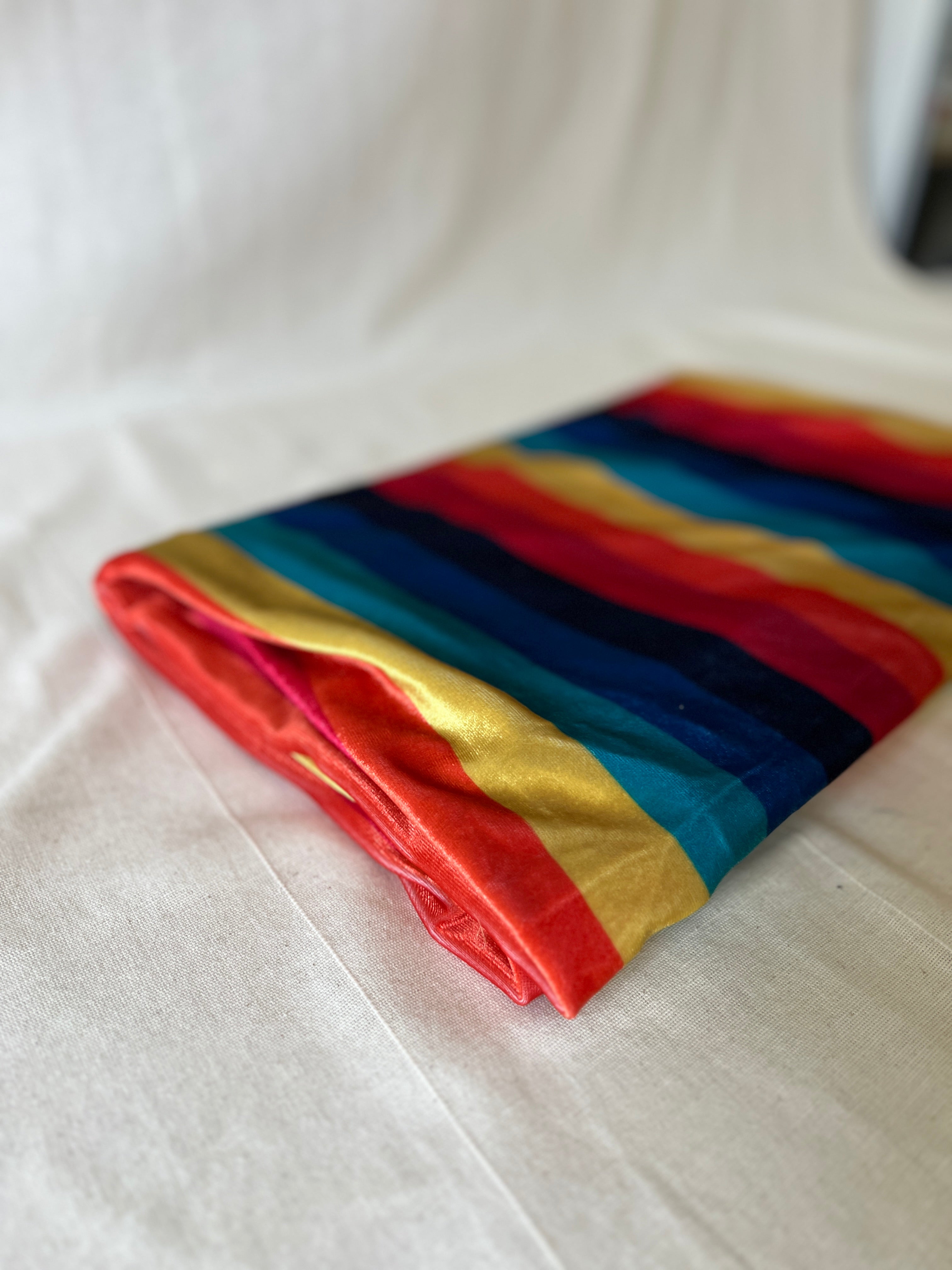 Rainbow Stripe Velvet — Dressmaking Fabric — Polyester Stretch 150x150cm