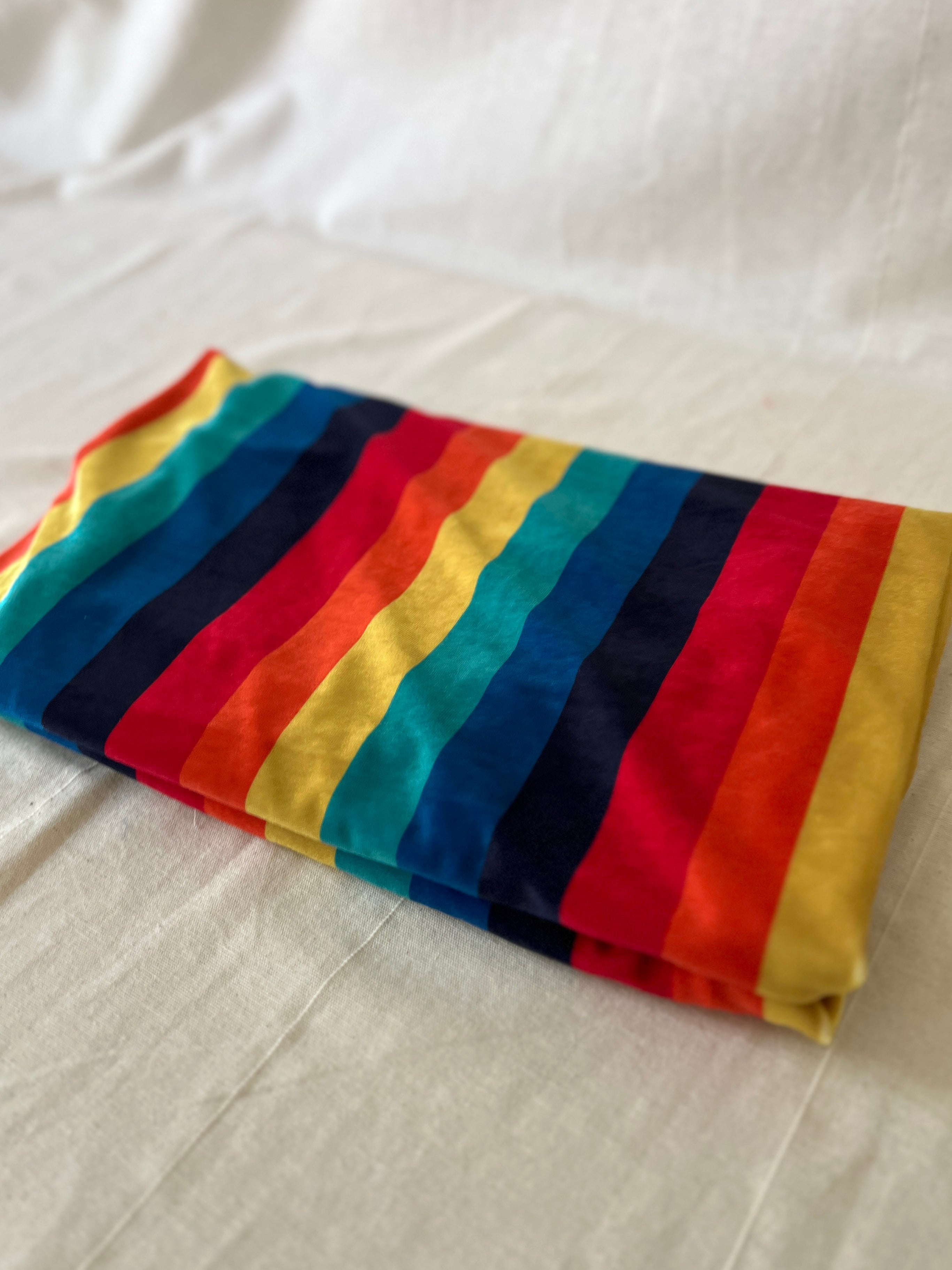 Rainbow Stripe Velvet — Dressmaking Fabric — Polyester Stretch 150x150cm