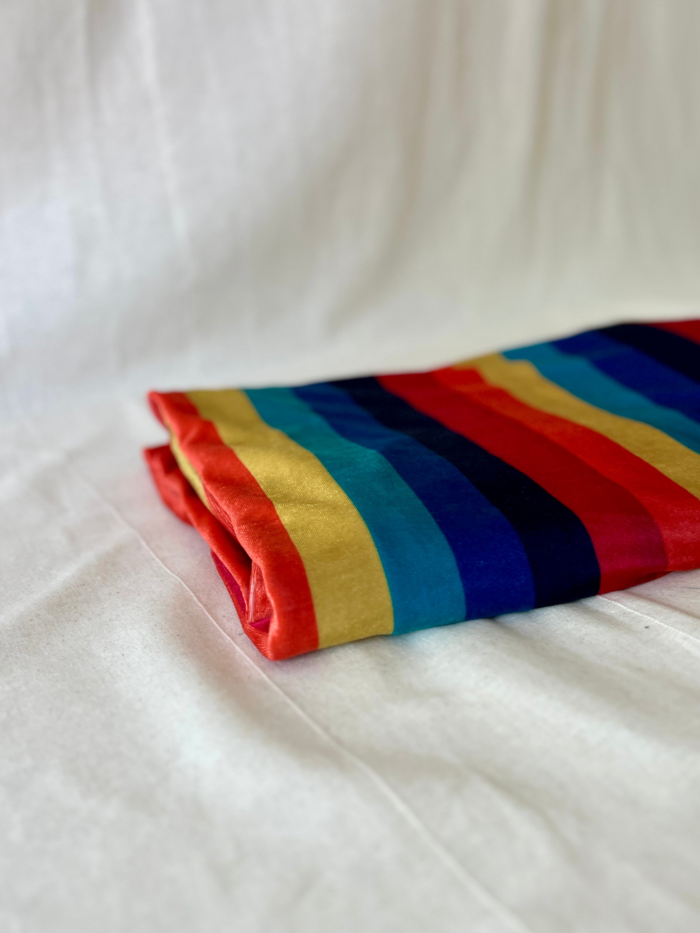 Rainbow Stripe Velvet — Dressmaking Fabric — Polyester Stretch 150x150cm