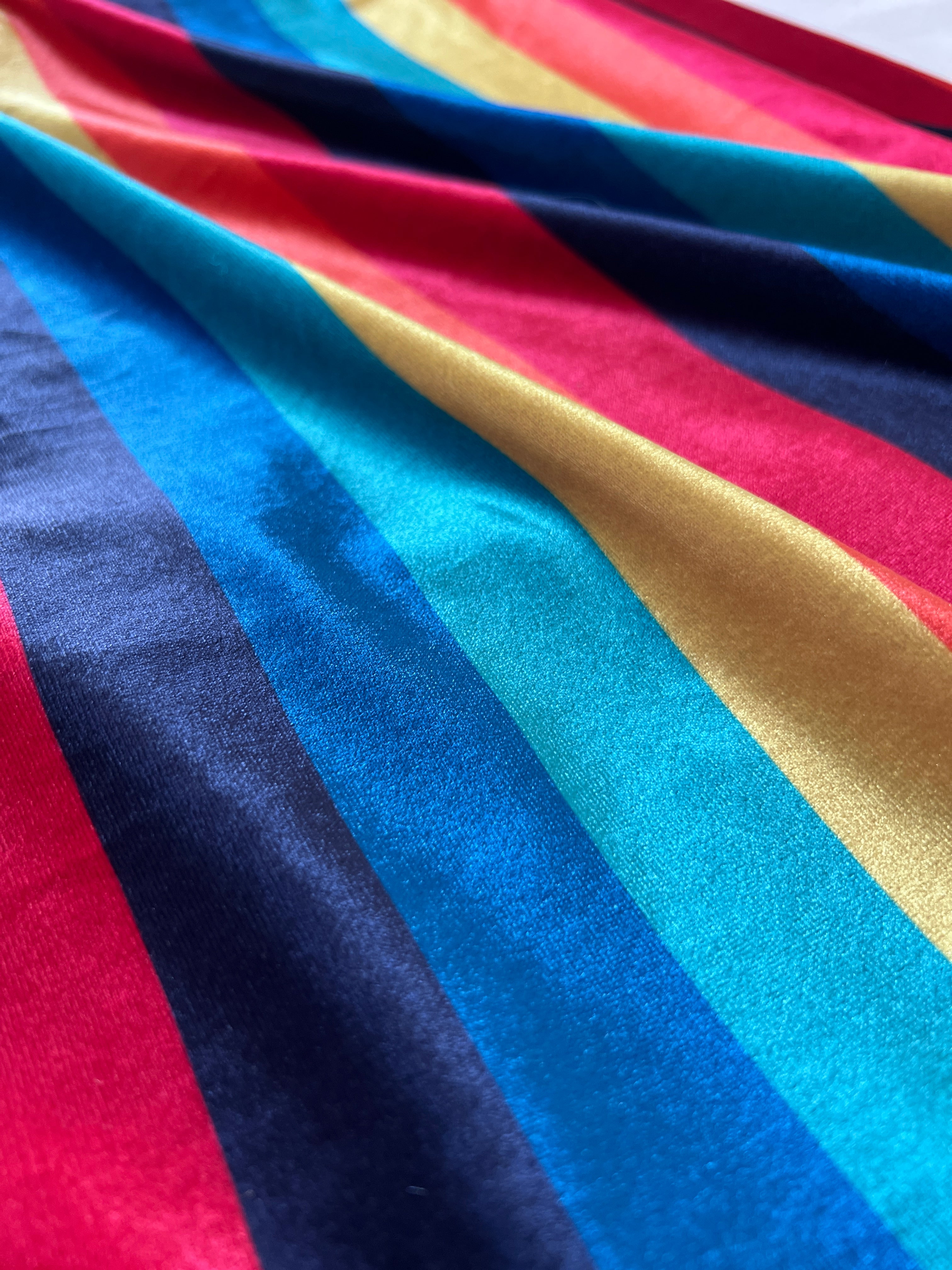 Rainbow Stripe Velvet — Dressmaking Fabric — Polyester Stretch 150x150cm