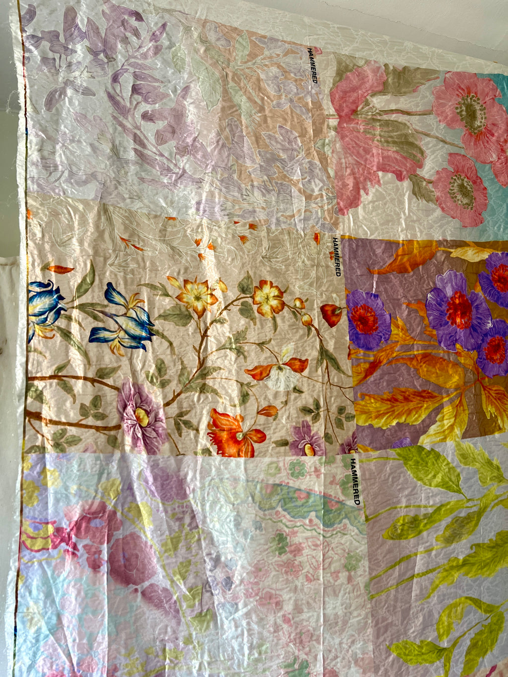 Poly Organza Designer Fabric — Hammered Texture — Floral Colour Block Print — One Off Cut