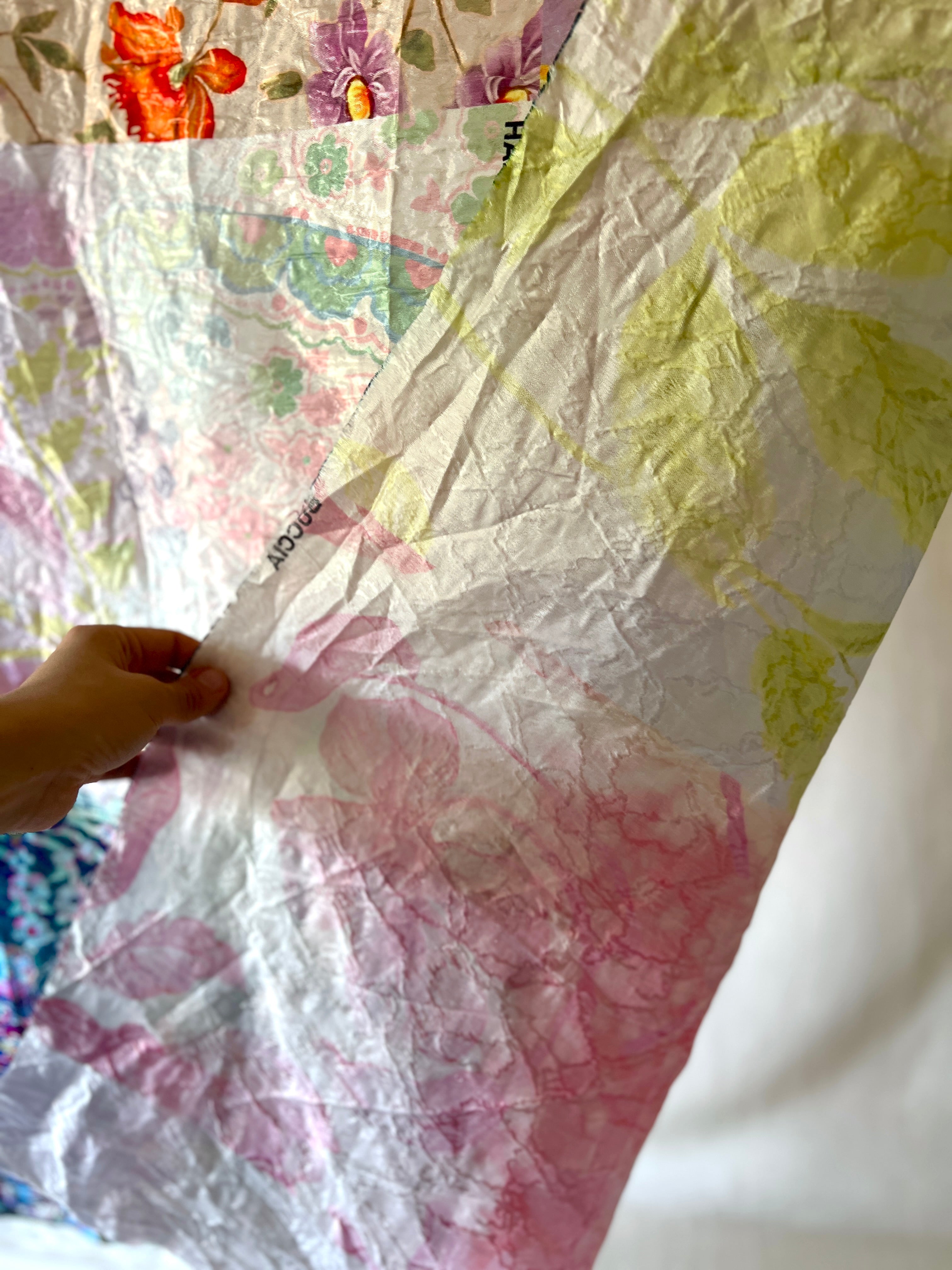 Poly Organza Designer Fabric — Hammered Texture — Floral Colour Block Print — One Off Cut