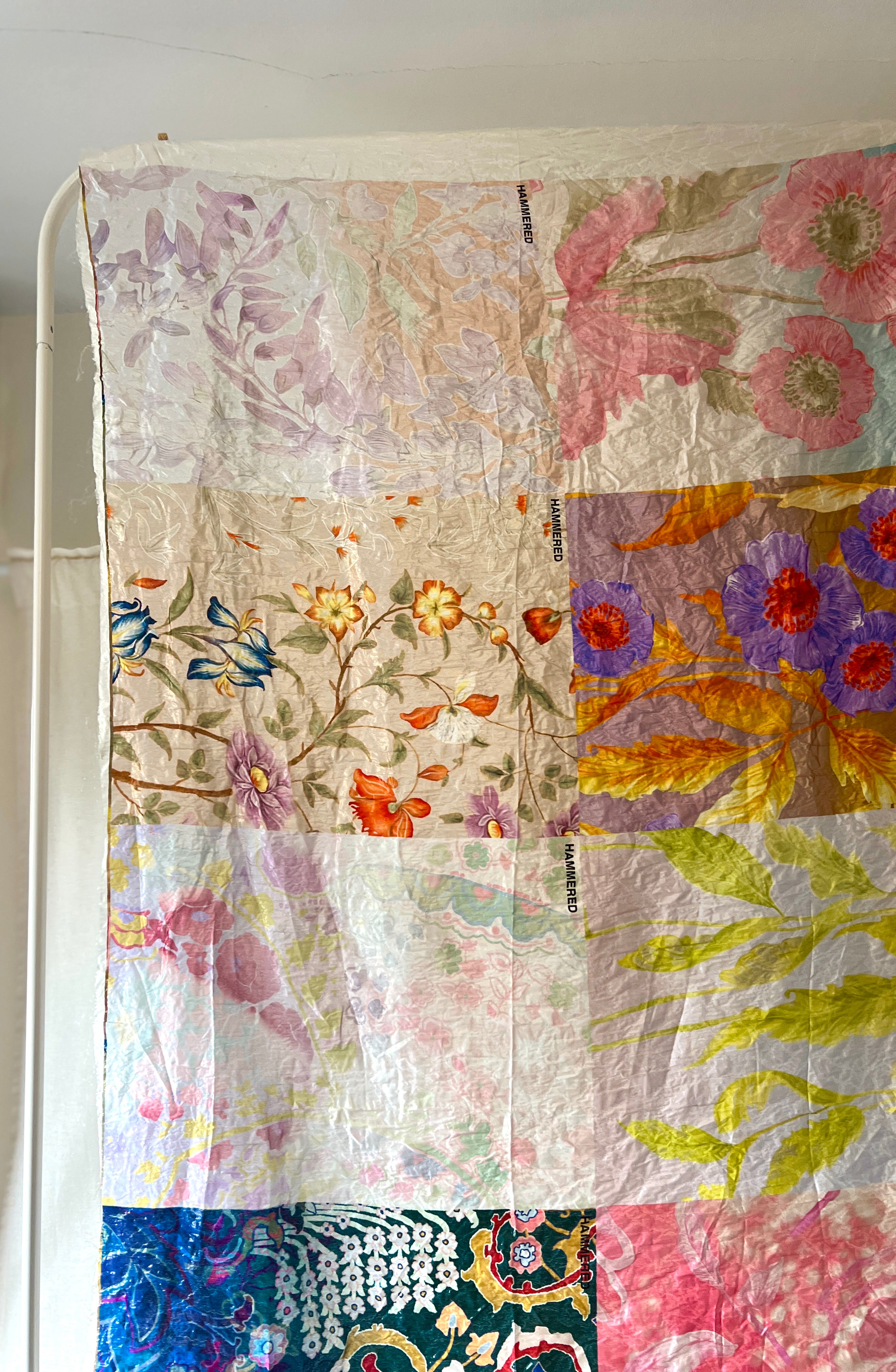 Poly Organza Designer Fabric — Hammered Texture — Floral Colour Block Print — One Off Cut