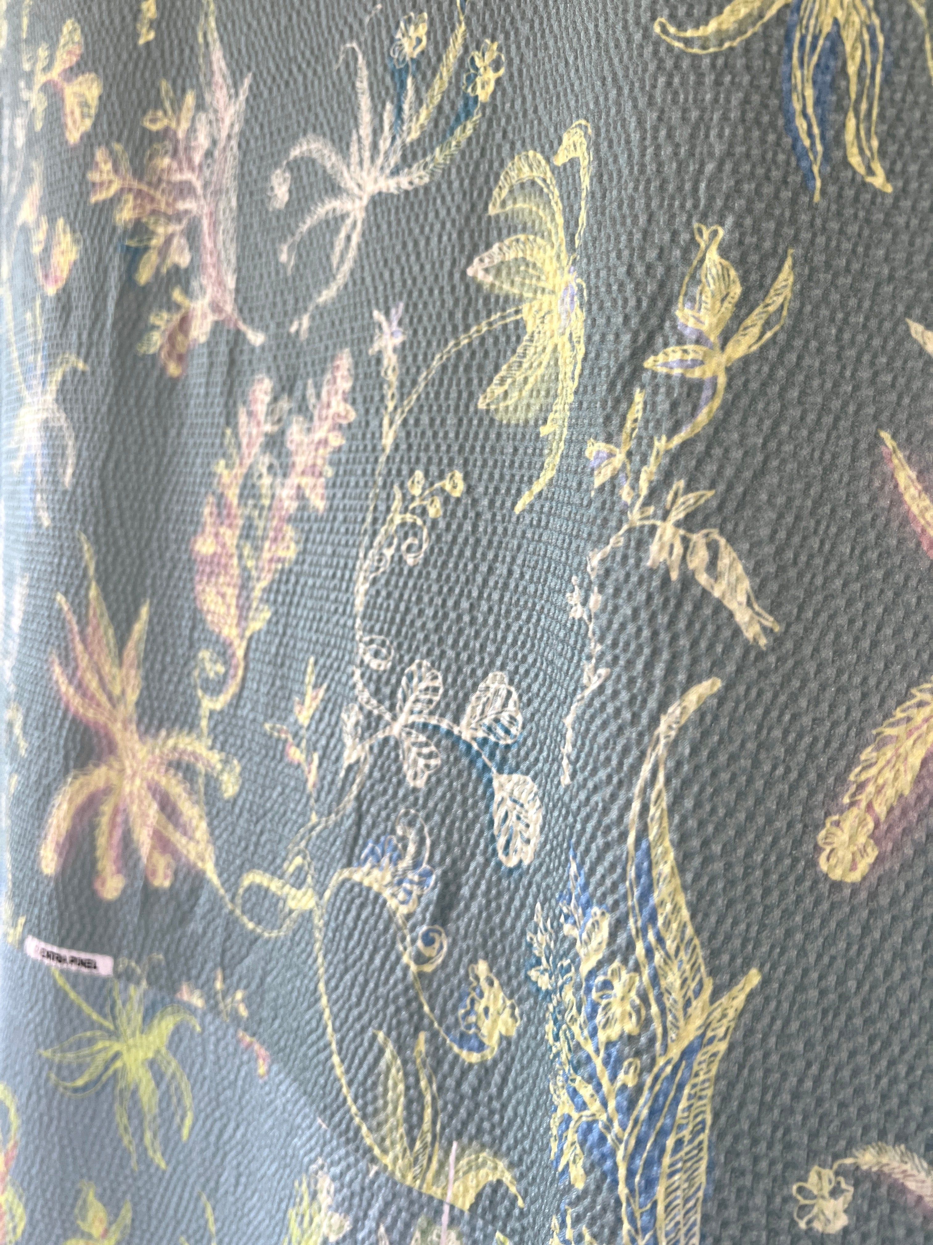 96% Silk Designer Fabric — Botanical Scatter Print — Sage Green & Duck Egg — One Off Cut