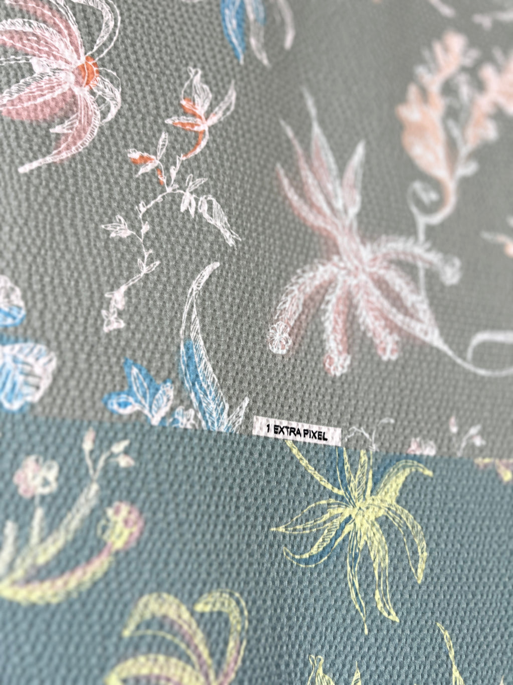 96% Silk Designer Fabric — Botanical Scatter Print — Sage Green & Duck Egg — One Off Cut