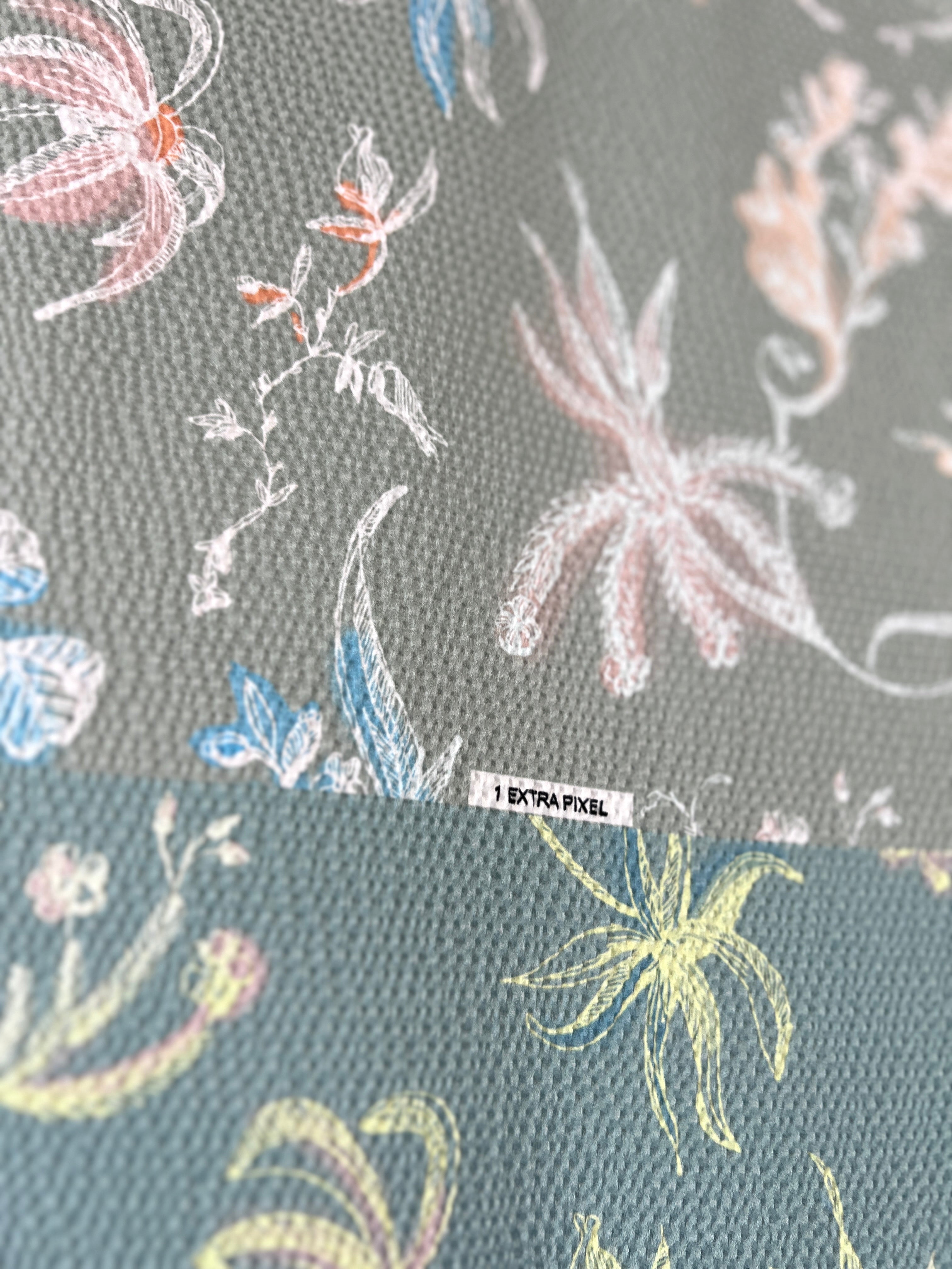 96% Silk Designer Fabric — Botanical Scatter Print — Sage Green & Duck Egg — One Off Cut