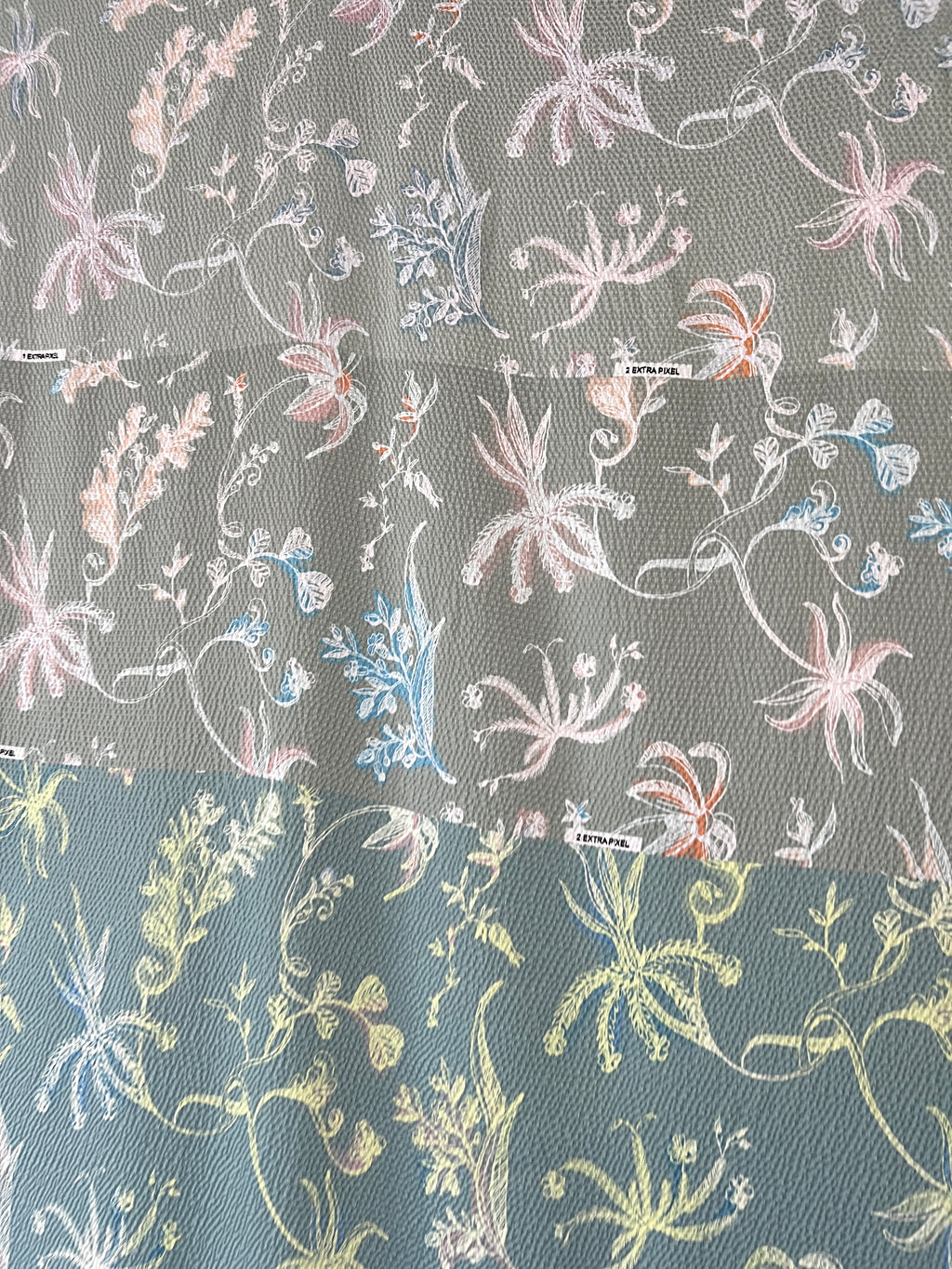 96% Silk Designer Fabric — Botanical Scatter Print — Sage Green & Duck Egg — One Off Cut