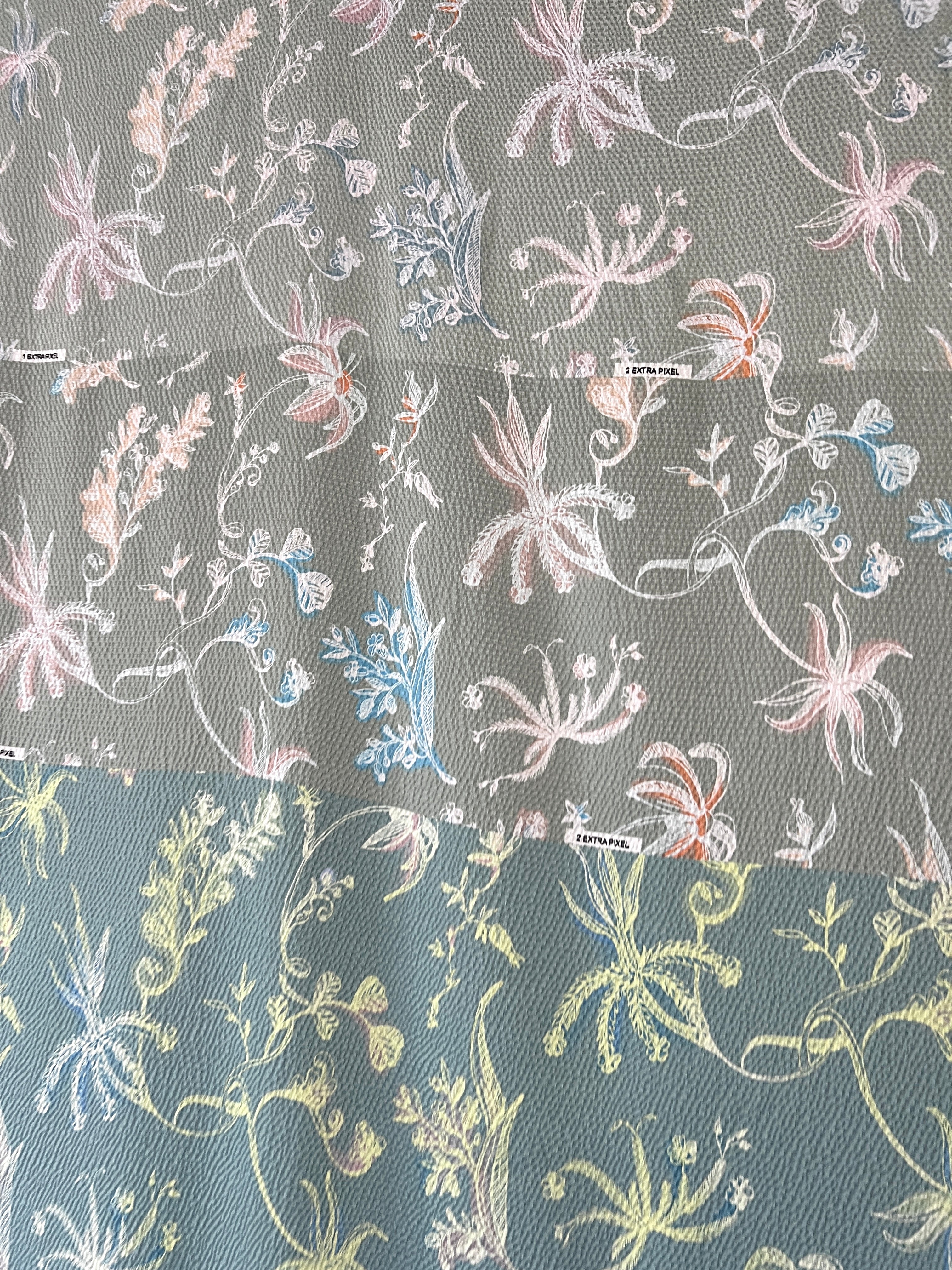96% Silk Designer Fabric — Botanical Scatter Print — Sage Green & Duck Egg — One Off Cut