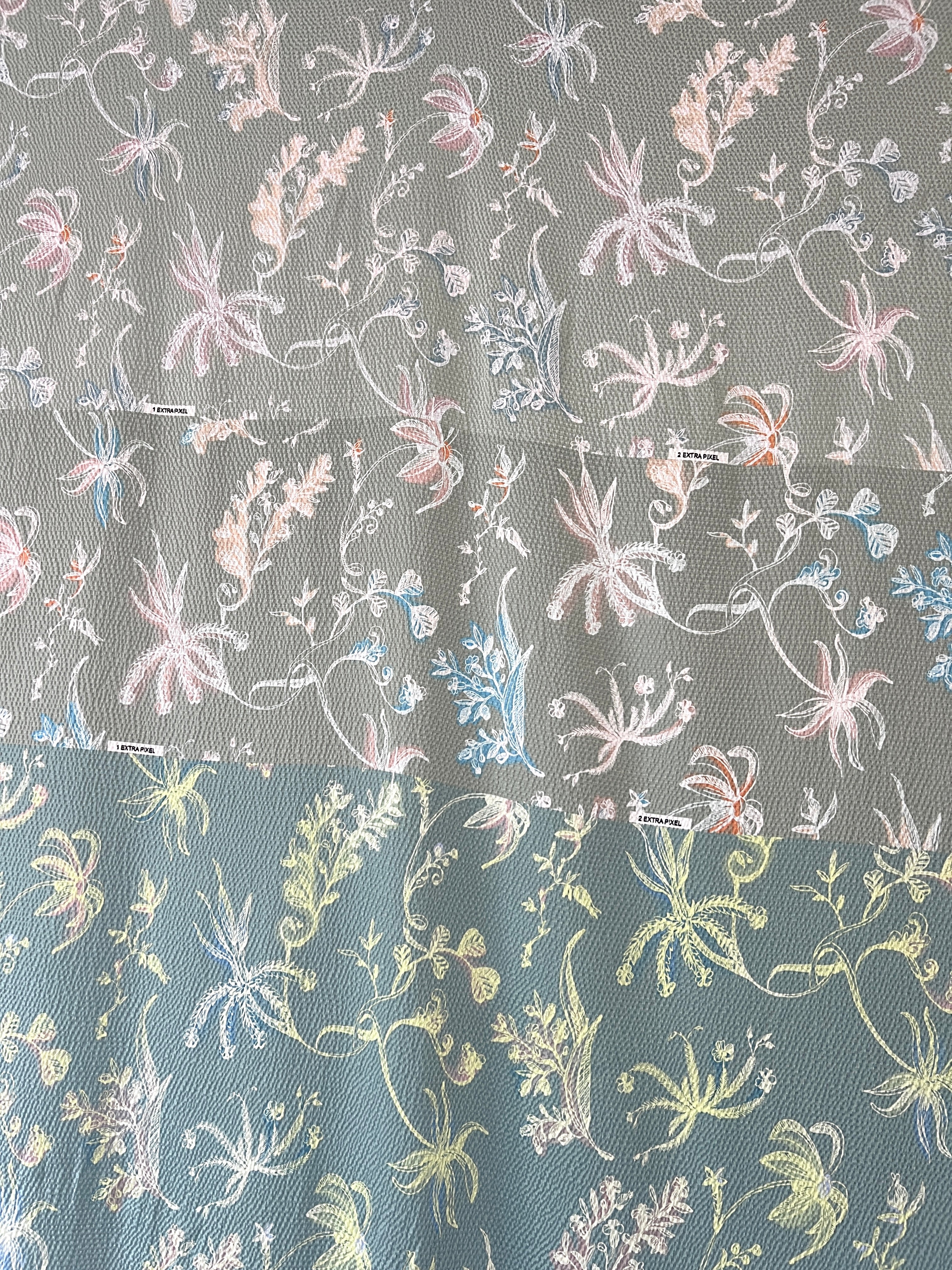 96% Silk Designer Fabric — Botanical Scatter Print — Sage Green & Duck Egg — One Off Cut