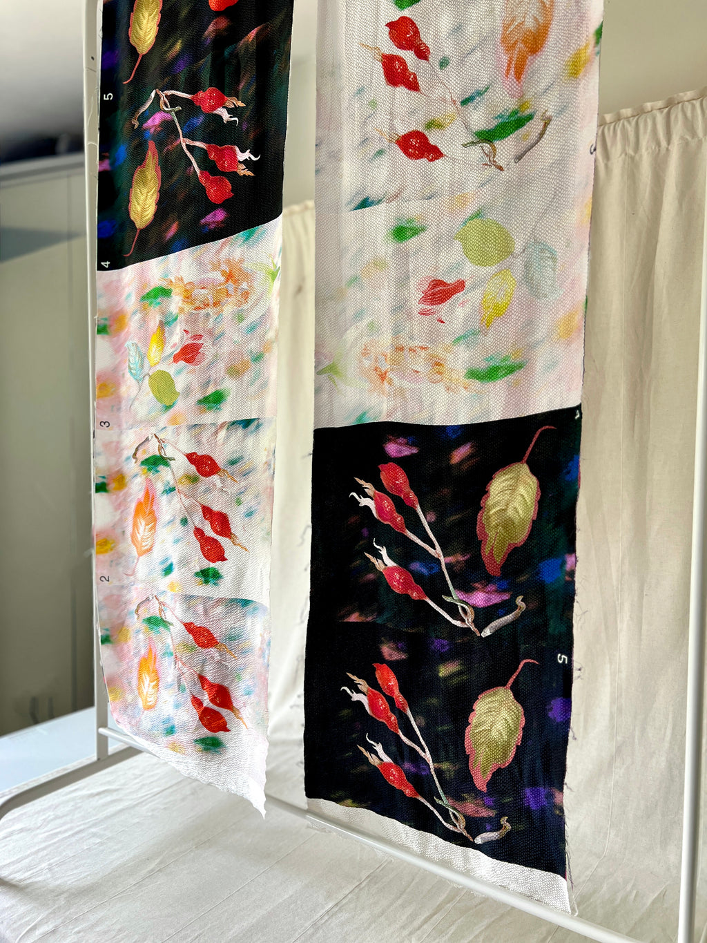 96% Silk Designer Fabric — Rosehip Botanical Print — Light & Dark — Matched Pair — Two Cuts