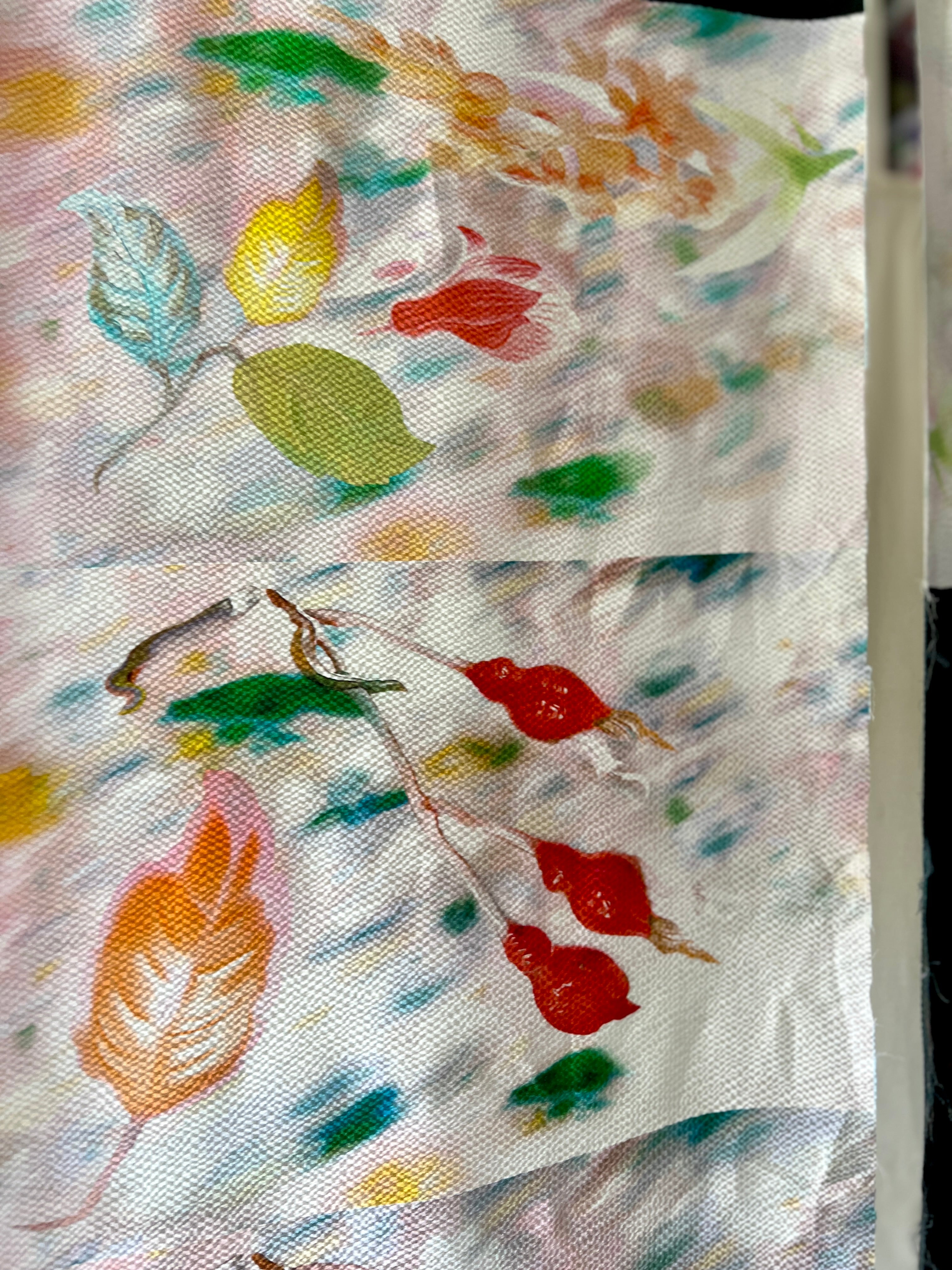 96% Silk Designer Fabric — Rosehip Botanical Print — Light & Dark — Matched Pair — Two Cuts