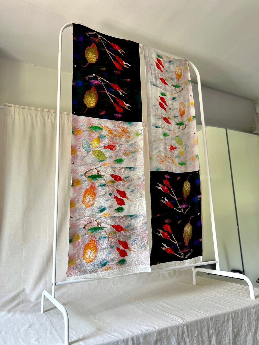 96% Silk Designer Fabric — Rosehip Botanical Print — Light & Dark — Matched Pair — Two Cuts