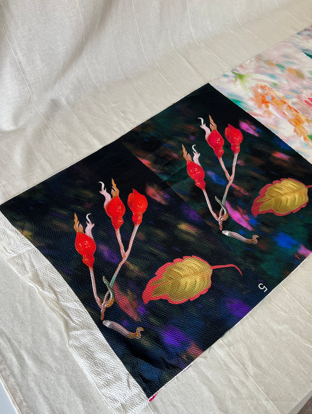 96% Silk Designer Fabric — Rosehip Botanical Print — Light & Dark — Matched Pair — Two Cuts