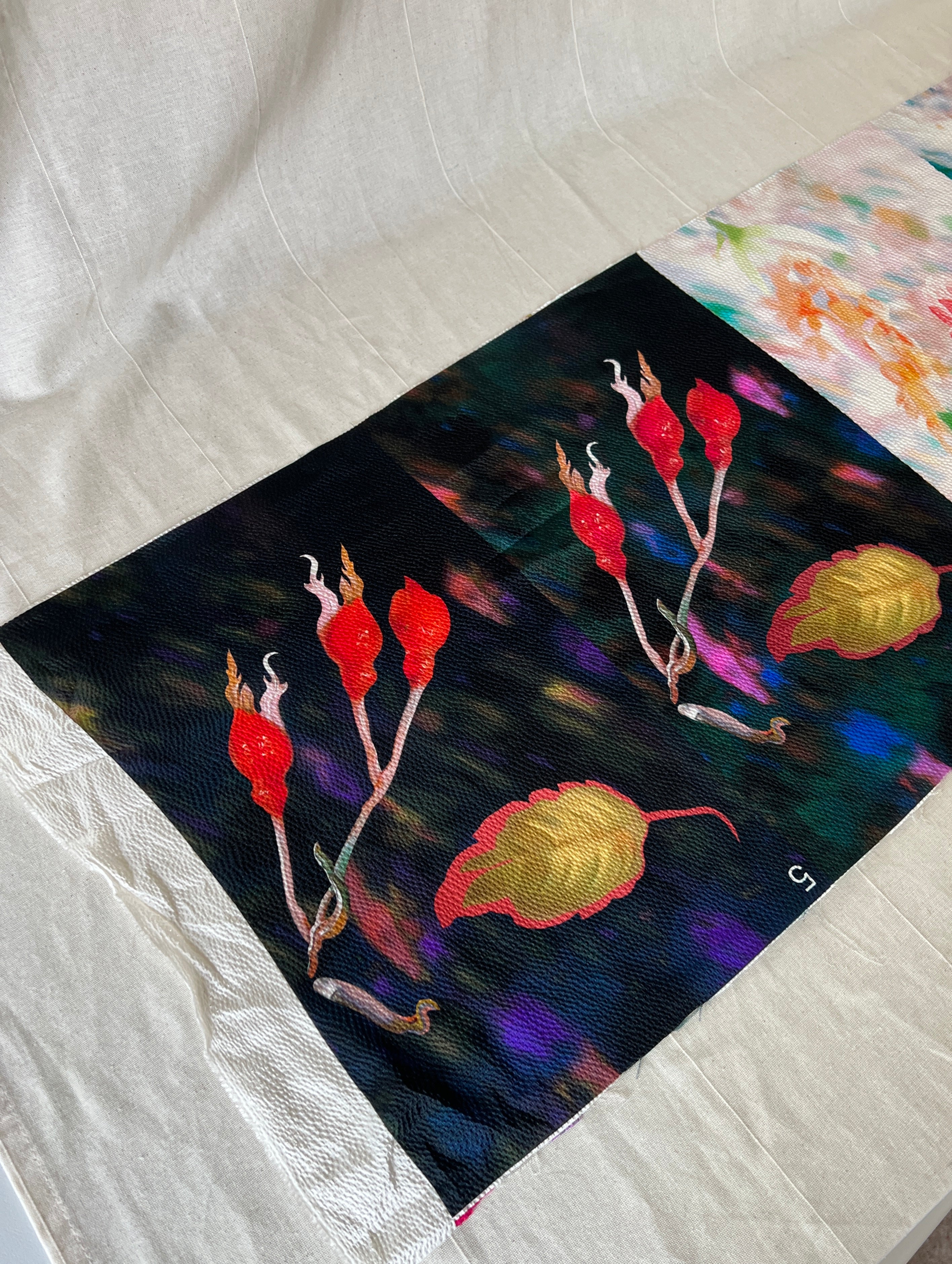 96% Silk Designer Fabric — Rosehip Botanical Print — Light & Dark — Matched Pair — Two Cuts