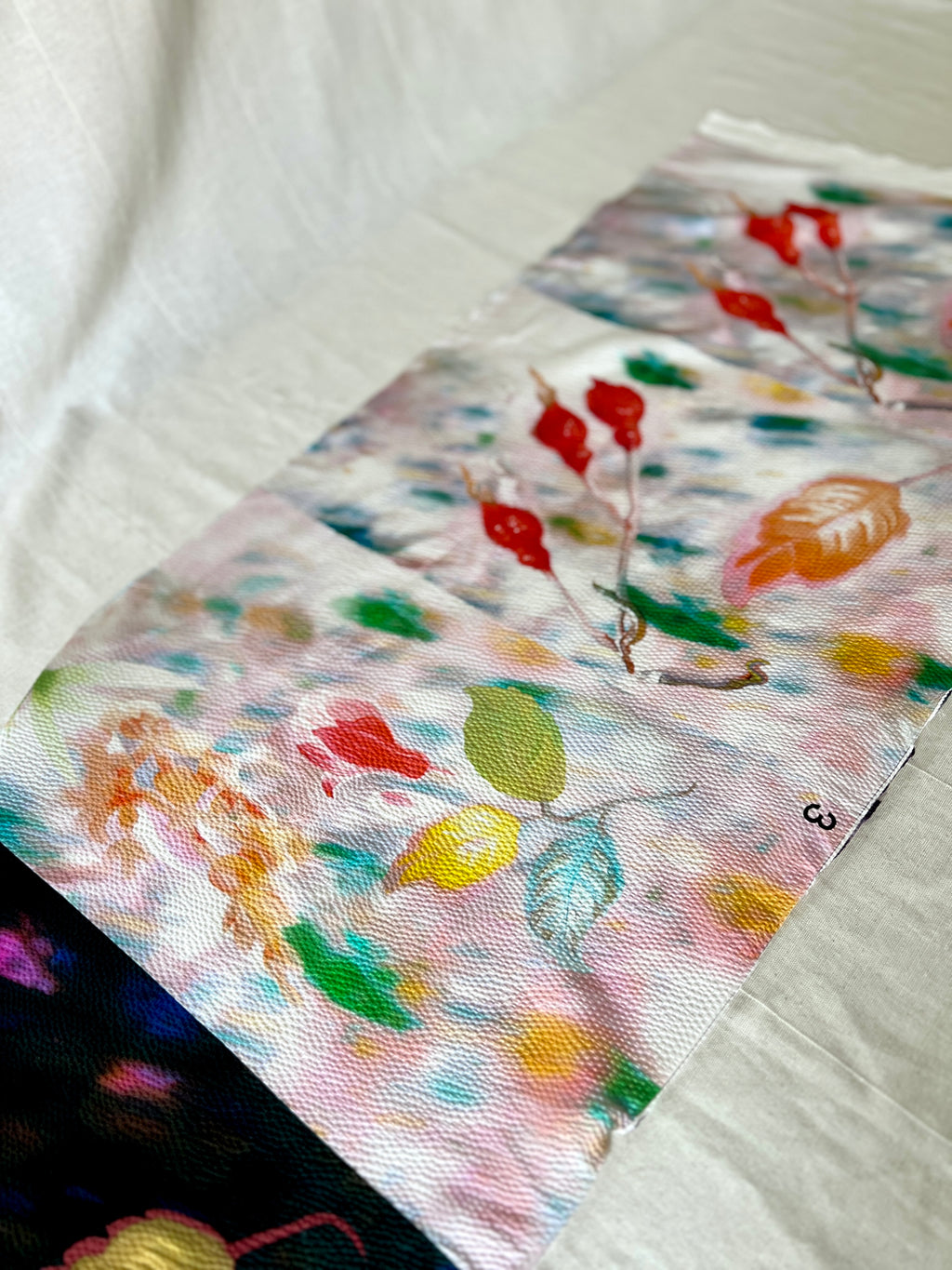 96% Silk Designer Fabric — Rosehip Botanical Print — Light & Dark — Matched Pair — Two Cuts