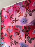 96% Silk Crinkle Fabric — Botanical Maximalist Print — Magenta, Violet & Lavender — Designer Fabric