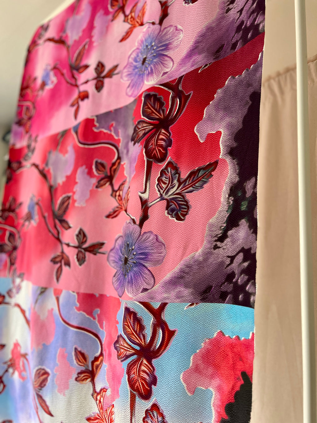 96% Silk Crinkle Fabric — Botanical Maximalist Print — Magenta, Violet & Lavender — Designer Fabric