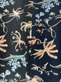 96% Silk Designer Fabric — Dark Botanical Line Print — Midnight Navy — One Off Cut