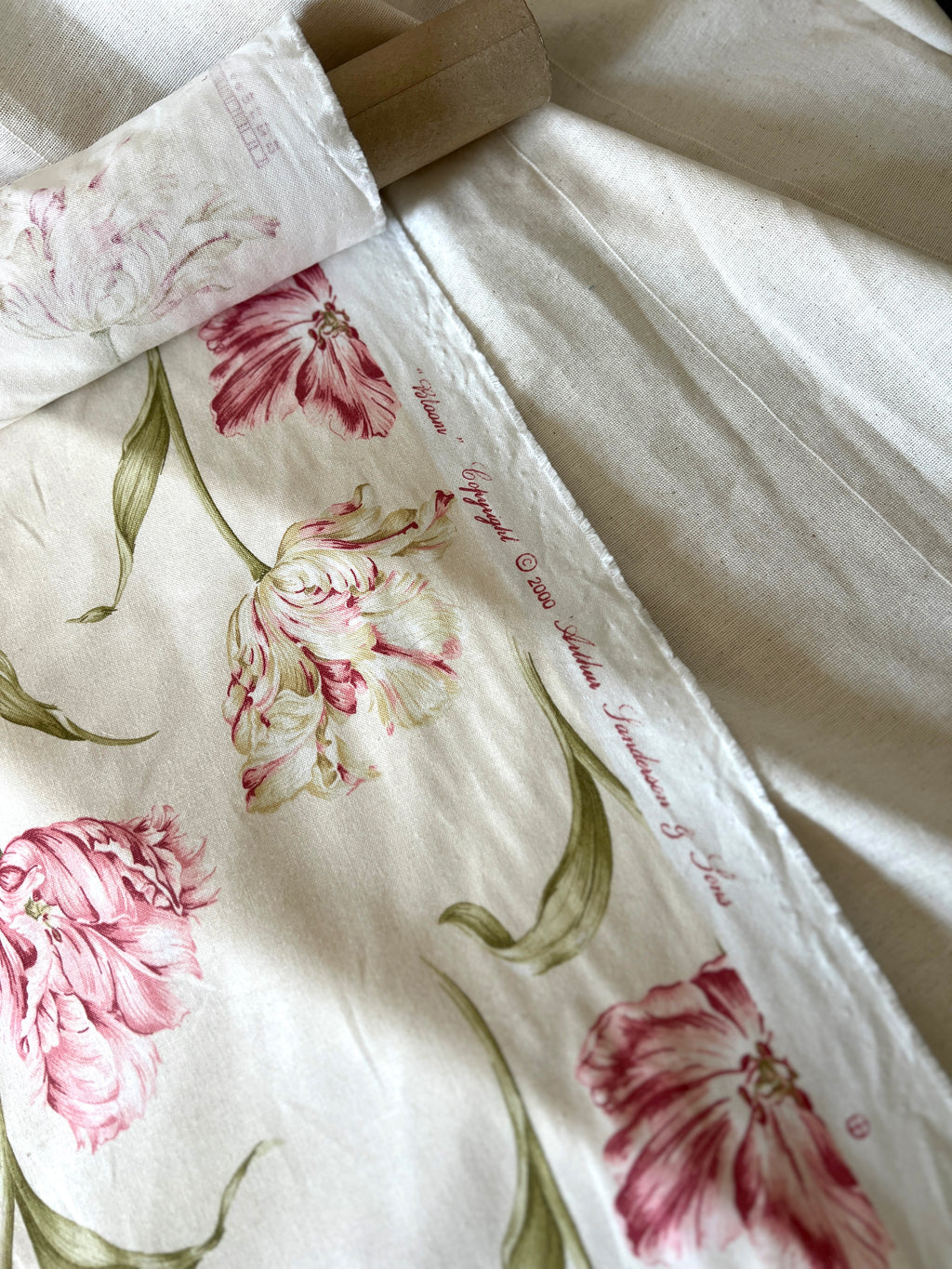 Sanderson “Bloom” Floral Cotton Fabric (2000) – 150cm End of Roll Remnant – Tulip Print