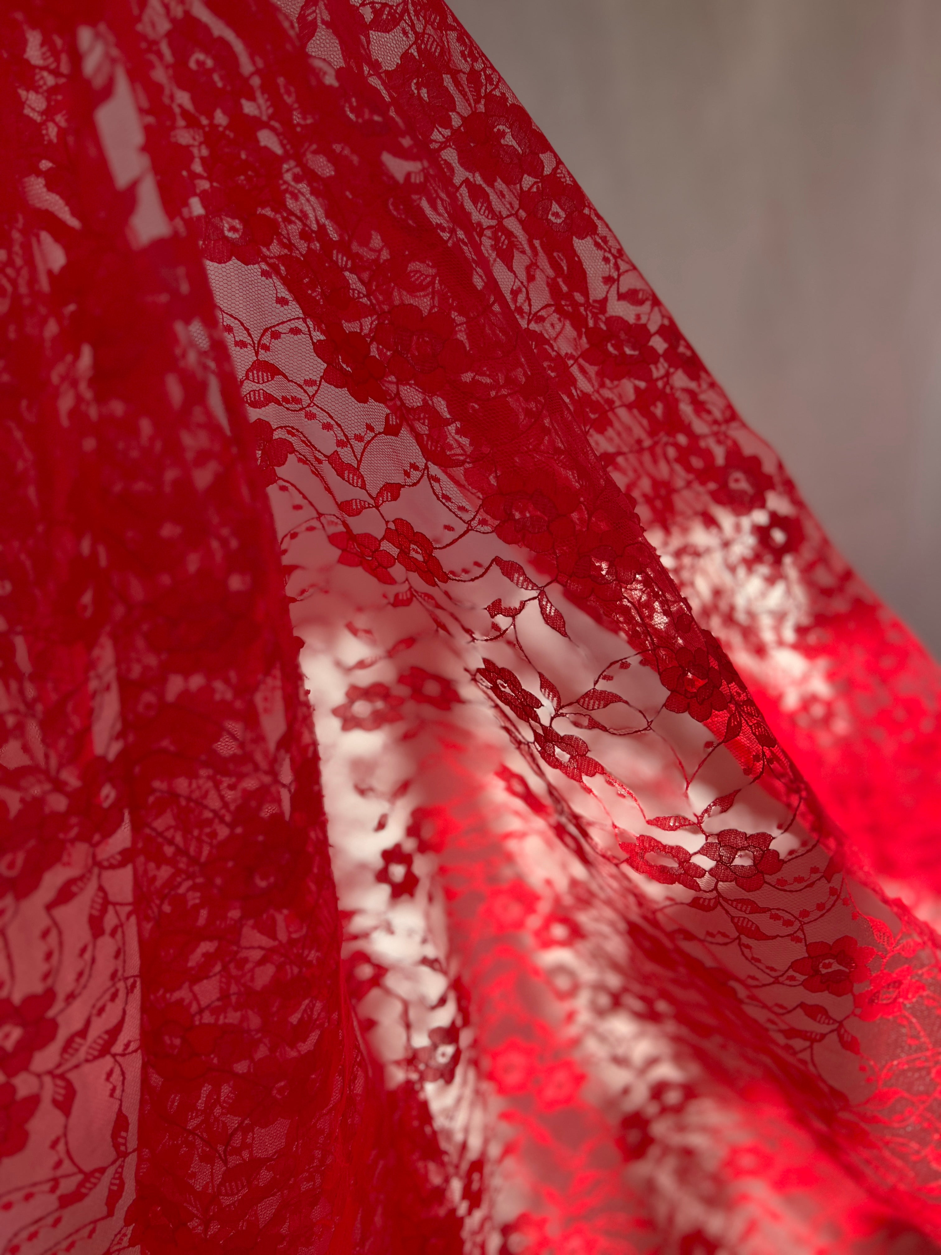 Red Chantilly Tulle Lace Fabric Bundle - Sheer Fabrics 3.5m Bundle