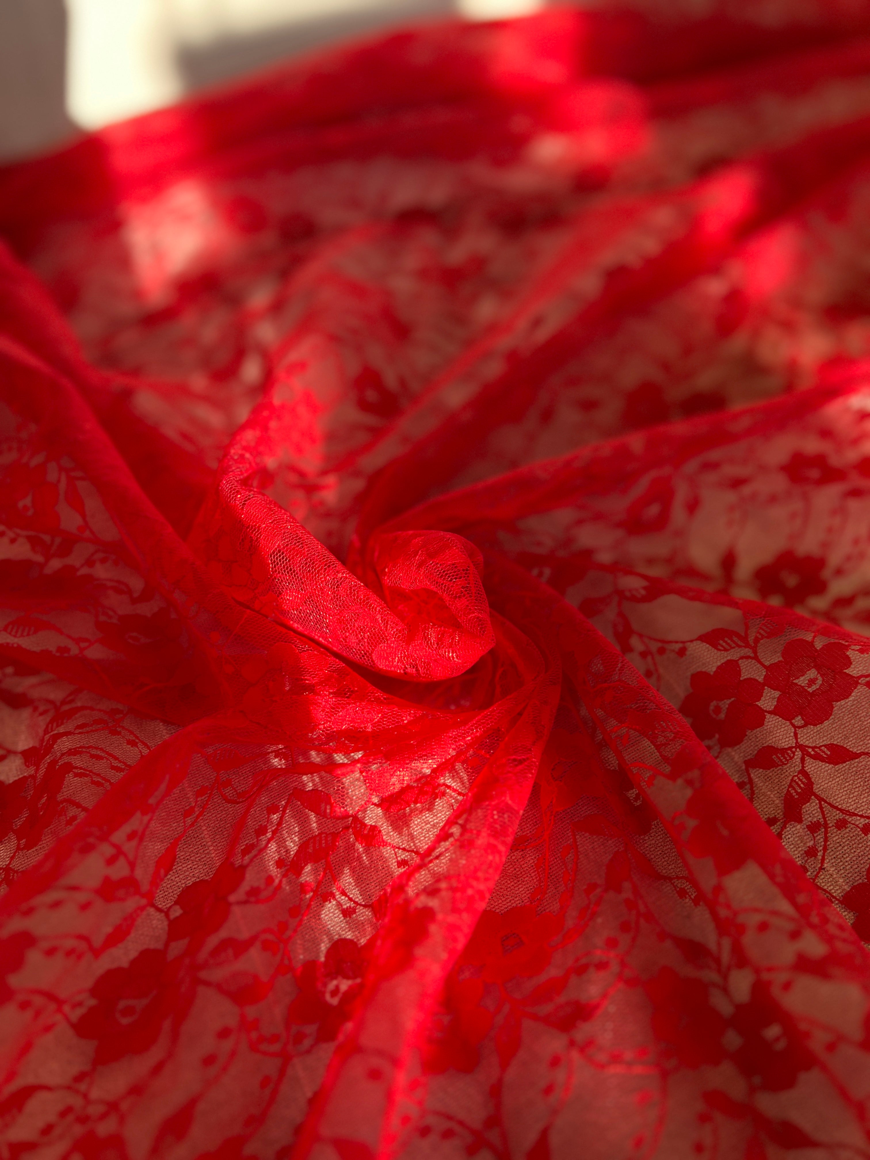 Red Chantilly Tulle Lace Fabric Bundle - Sheer Fabrics 3.5m Bundle