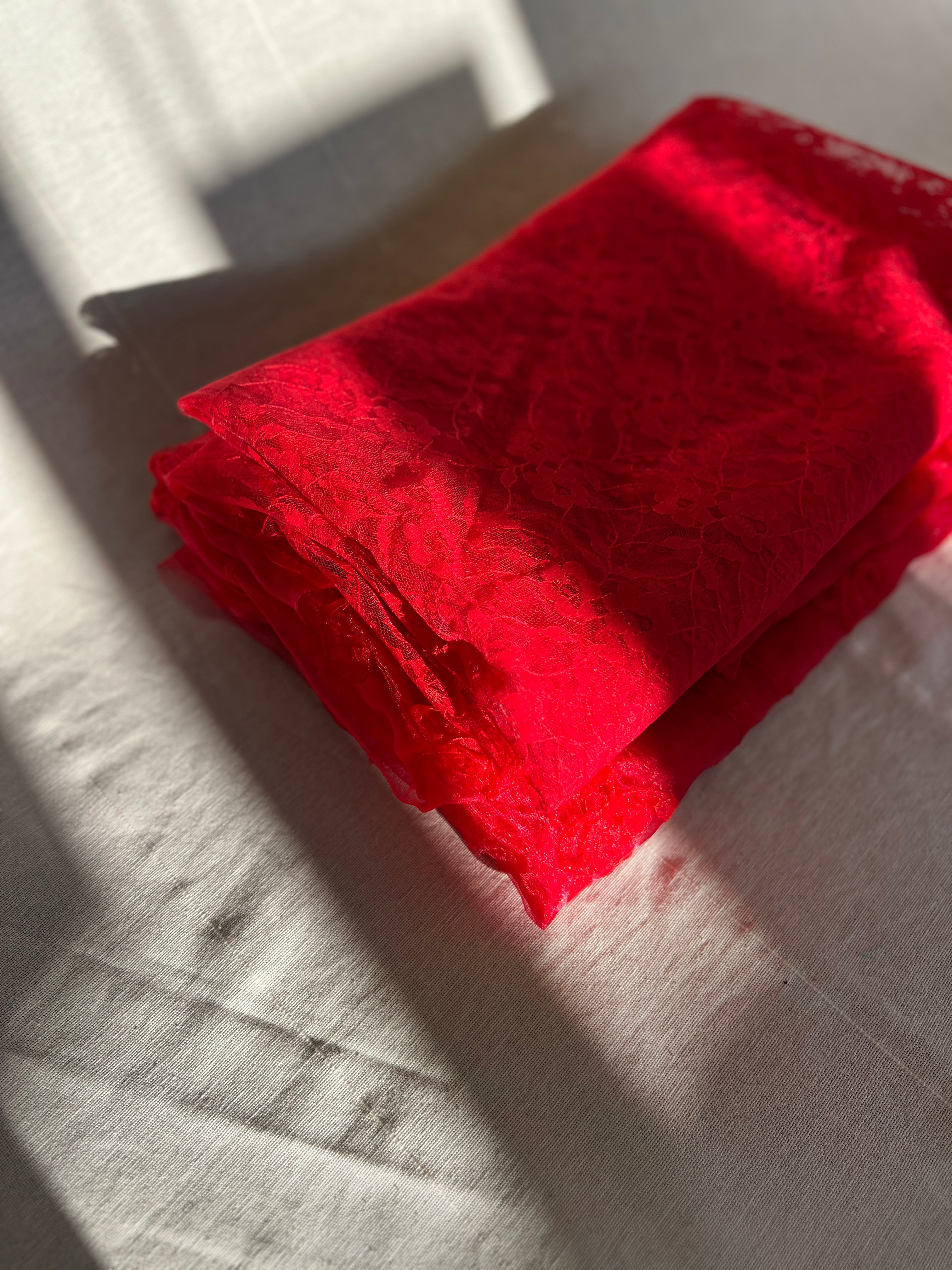 Red Chantilly Tulle Lace Fabric Bundle - Sheer Fabrics 3.5m Bundle